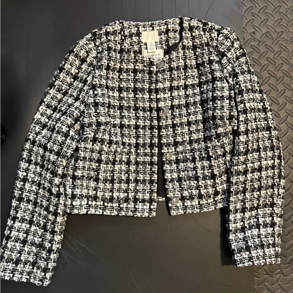 H&M Black and White Boucle Lady Jacket